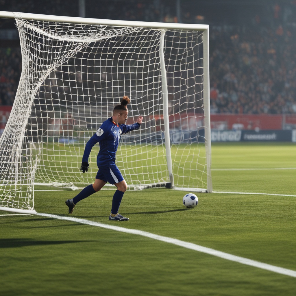 Goal scoring moment in a soccer game