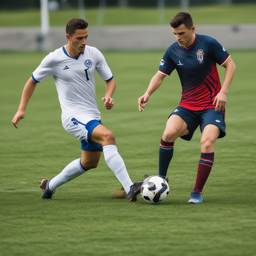 Intense midfield battle in soccer game